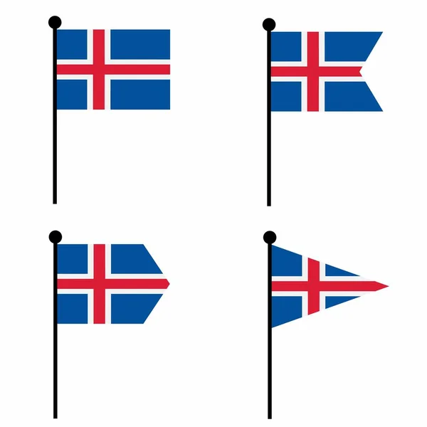 Iceland Waving Flag Icon Set Shape Versions Collection Flagpole Sign — Stock Vector