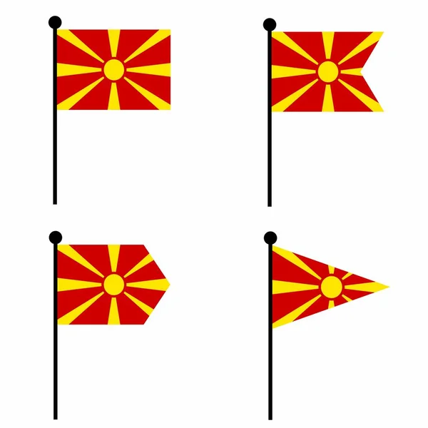 马其顿挥动旗帜图标设置为4个形状版本 收集旗杆标识 用于标识 徽章和信息图形 — 图库矢量图片