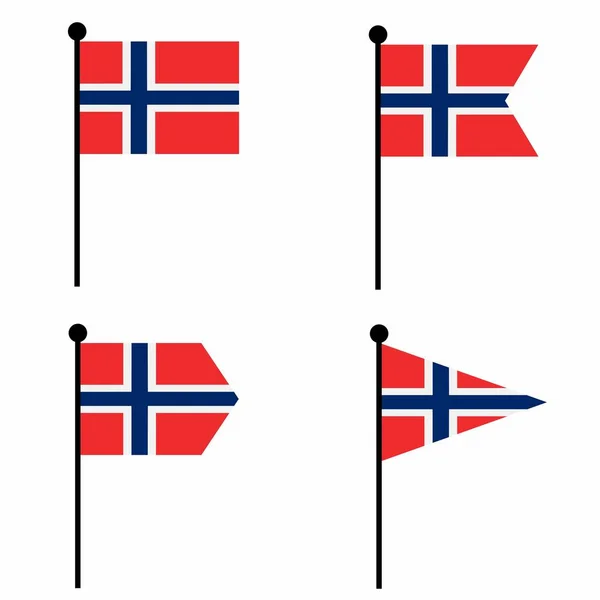 Norway Waving Flag Icon Set Shape Versions Collection Flagpole Sign — Stock Vector