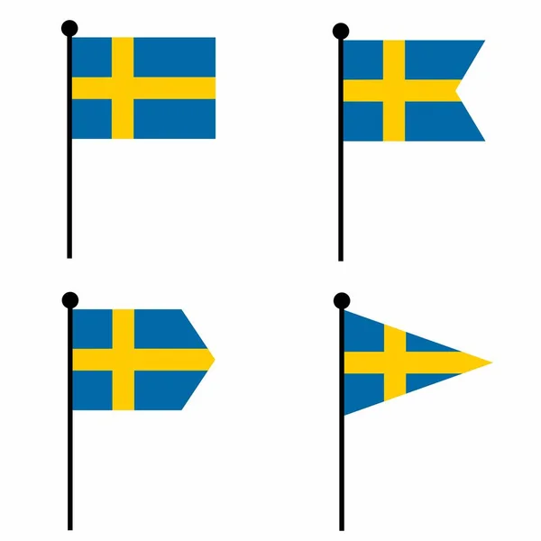 瑞典挥动国旗图标设置为4个形状版本 收集旗杆标识 用于标识 徽章和信息图形 — 图库矢量图片