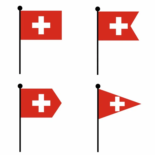 Swiss Switzerland Waving Flag Icon Set Shape Versions Collection Flagpole — Stock Vector