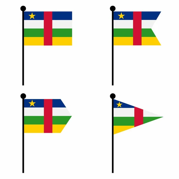 中央アフリカ共和国4つの形状のバージョンで設定された旗のアイコンを振って アイデンティティ エンブレム インフォグラフィックのための旗竿サインのコレクション — ストックベクタ
