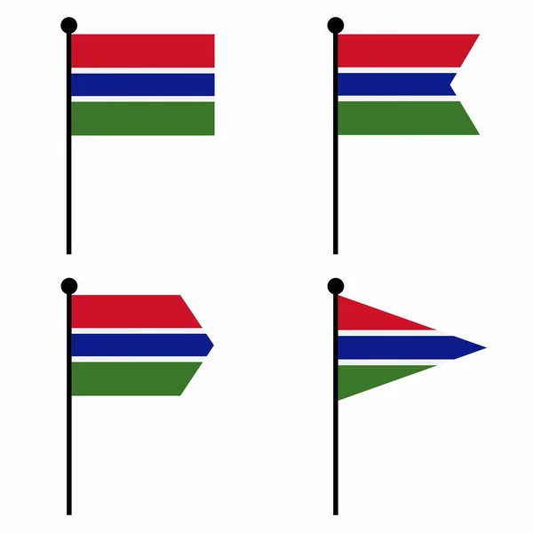 ガンビアは4つの形状のバージョンに設定されたフラグアイコンを振って アイデンティティ エンブレム インフォグラフィックのための旗竿サインのコレクション — ストックベクタ