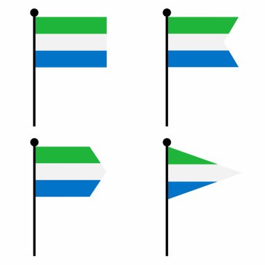 Sierra Leone 'nin bayrak sallama simgesi 4 şekilde ayarlandı. Kimlik, amblem ve bilgi için bayrak direği işareti koleksiyonu. 