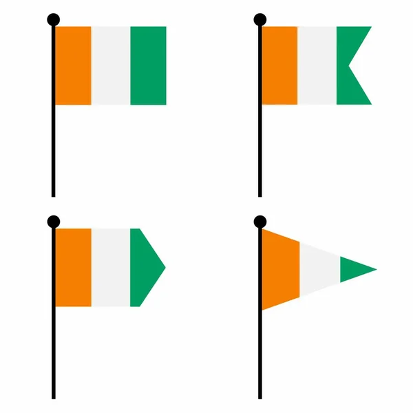 象牙海岸挥动旗帜图标设置为4个形状版本 收集旗杆标识 用于标识 徽章和信息图形 — 图库矢量图片