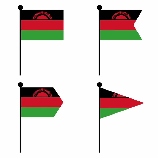Малаві Махаючи Іконою Прапора Встановлений Форматних Версіях Збірка Знаків Флагштока — стоковий вектор