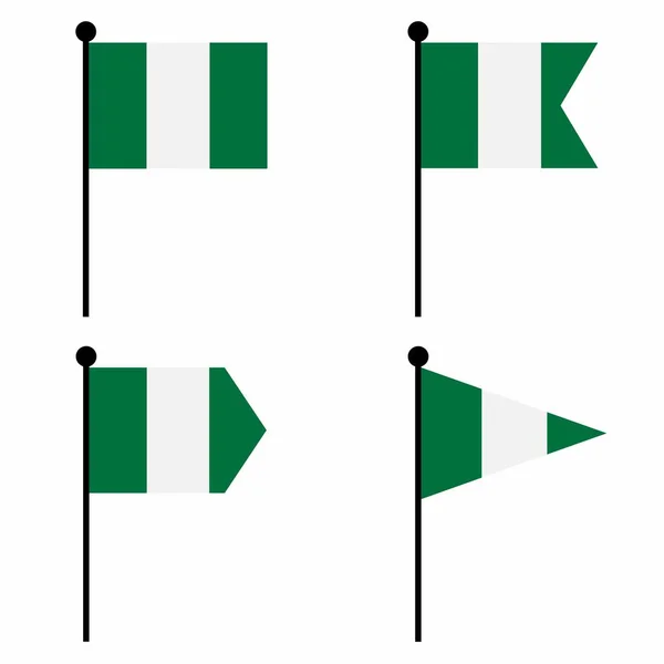 尼日利亚挥动国旗图标设置为4个形状版本 收集旗杆标识 用于标识 徽章和信息图形 — 图库矢量图片