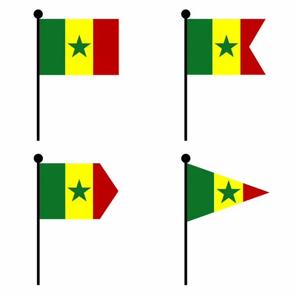Senegal Waving Flag Icon Set Shape Versions Collection Flagpole Sign — Stock Vector