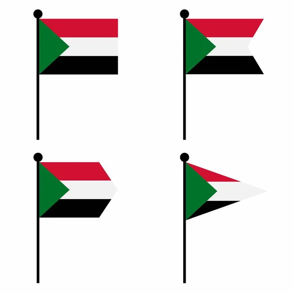 Sudão Acenando Ícone Bandeira Definido Versões Forma Coleção Sinal Mastro — Vetor de Stock