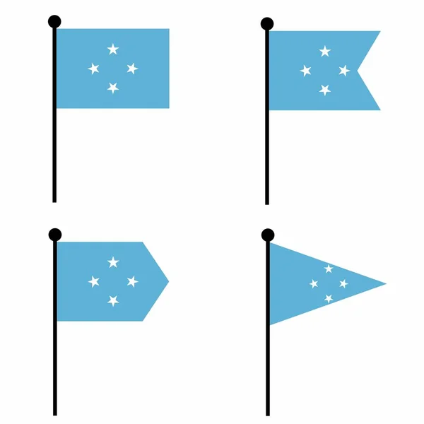 Иконка Флага Микронезии Представлена Четырех Вариантах Формы Коллекция Флагштока Идентификации — стоковый вектор