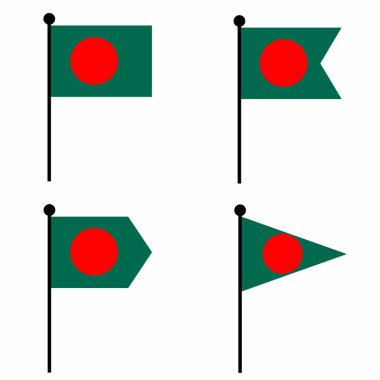 Bangladeş bayrak sallama simgesi 4 şekilli olarak ayarlandı. Kimlik, amblem ve bilgi için bayrak direği işareti koleksiyonu. 