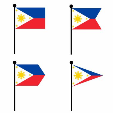 Filipinler 'in bayrak sallama ikonu 4 şekilli olarak dizildi. Kimlik, amblem ve bilgi için bayrak direği işareti koleksiyonu. 