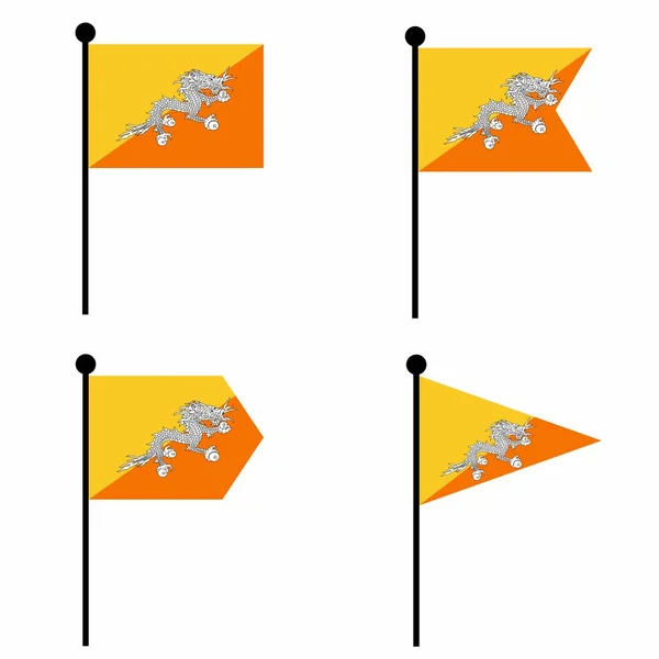 Бутанский Значок Размахивания Флагом Установлен Вариантах Формы Коллекция Флагштока Идентификации — стоковый вектор
