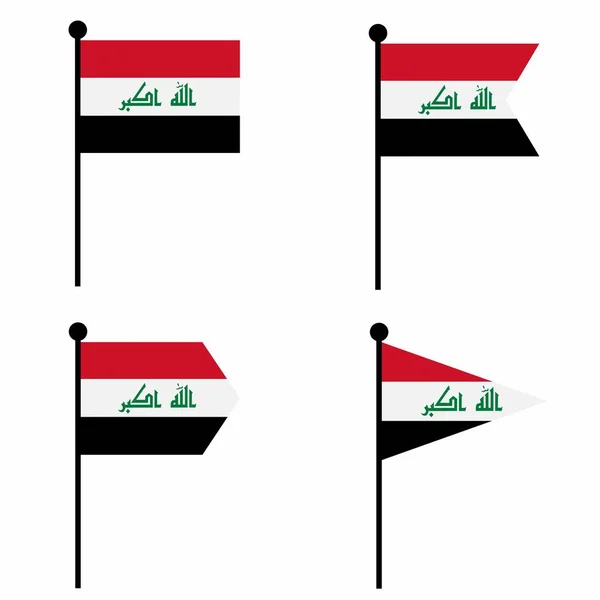 Irak Zwaaien Vlag Pictogram Ingesteld Vormen Versies Verzameling Van Vlaggenmast — Stockvector