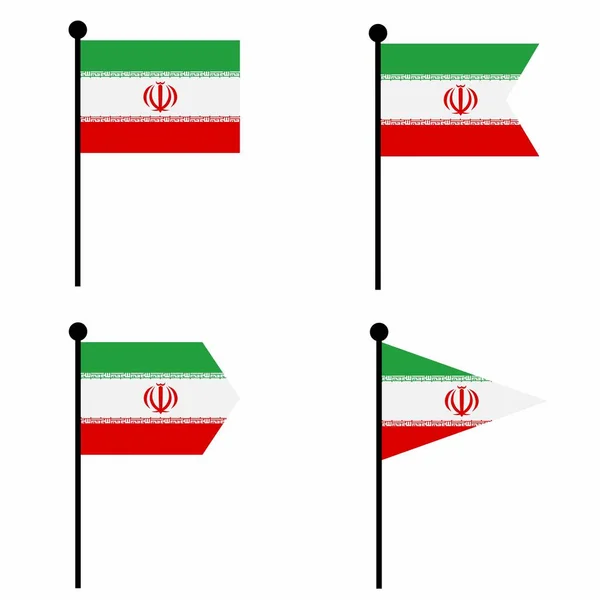 Iran Zwaaien Vlag Pictogram Ingesteld Vormen Versies Verzameling Van Vlaggenmast — Stockvector