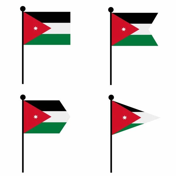 Jordánsko Mává Vlajkou Nastavenou Verzích Obrazců Kolekce Vlajkového Stožáru Pro — Stockový vektor