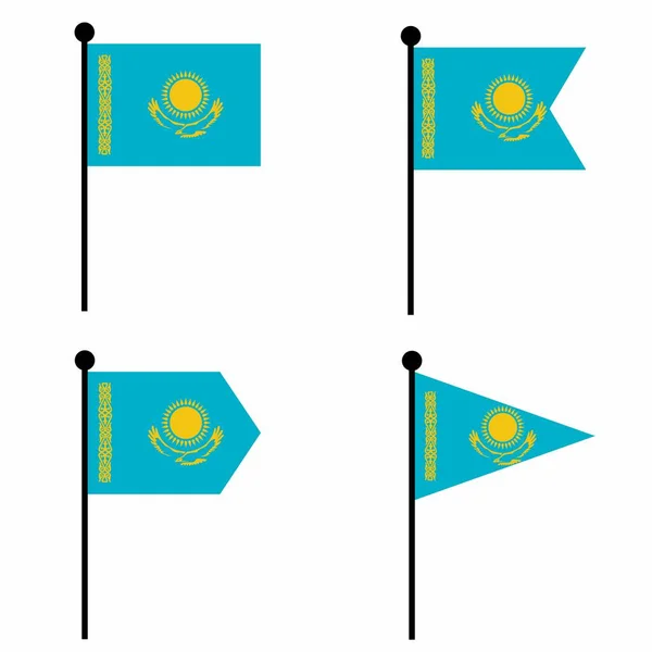 Cazaquistão Acenando Ícone Bandeira Definido Versões Forma Coleção Sinal Mastro — Vetor de Stock
