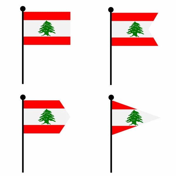 Lebanon Waving Flag Icon Set Shape Versions Collection Flagpole Sign — Stock Vector
