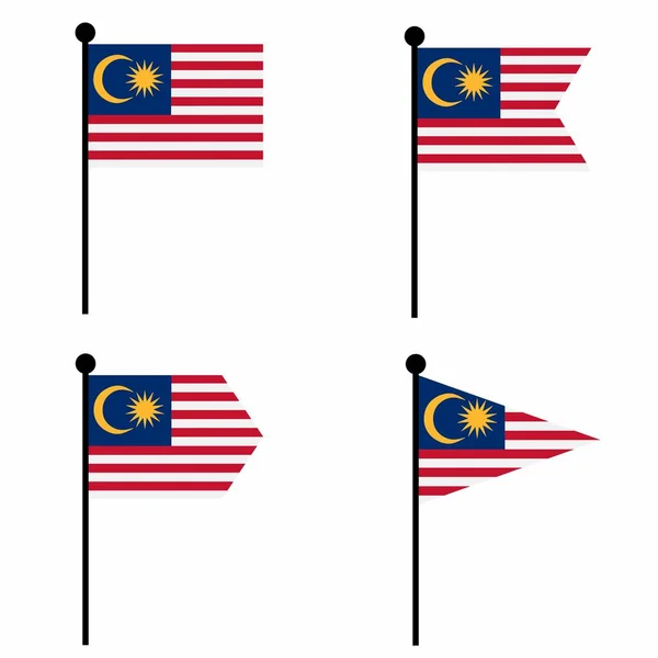 Malaysia Waving Flag Icon Set Shape Versions Collection Flagpole Sign — Stock Vector