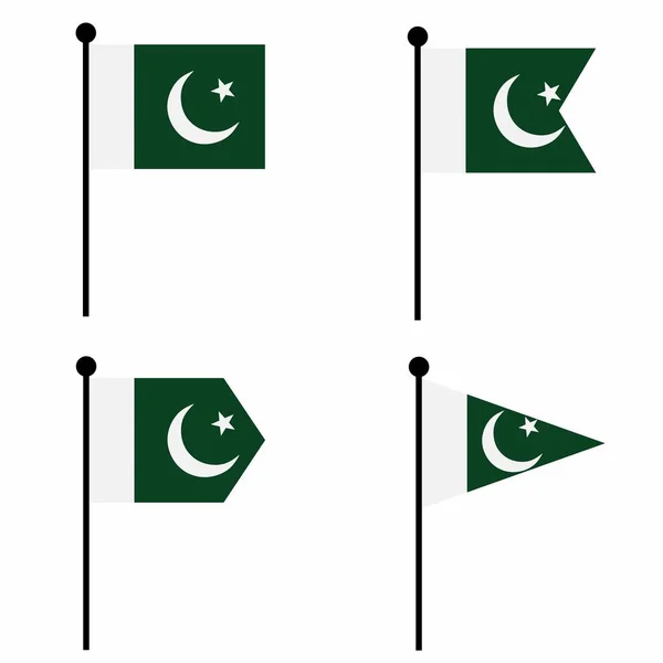 Pakistán Ondeando Icono Bandera Versiones Forma Colección Signo Asta Bandera — Vector de stock