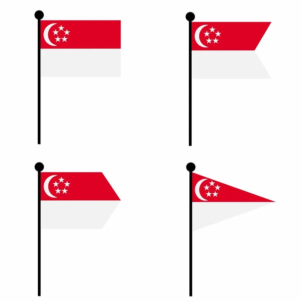 Значок Флага Сингапура Четырех Вариантах Формы Коллекция Флагштока Идентификации Эмблемы — стоковый вектор