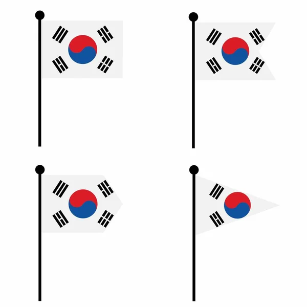 Южная Корея Размахивает Флагом Вариантах Формы Коллекция Флагштока Идентификации Эмблемы — стоковый вектор