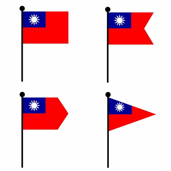 Ícone Bandeira Acenando Taiwan Definido Versões Forma Coleção Sinal Mastro — Vetor de Stock