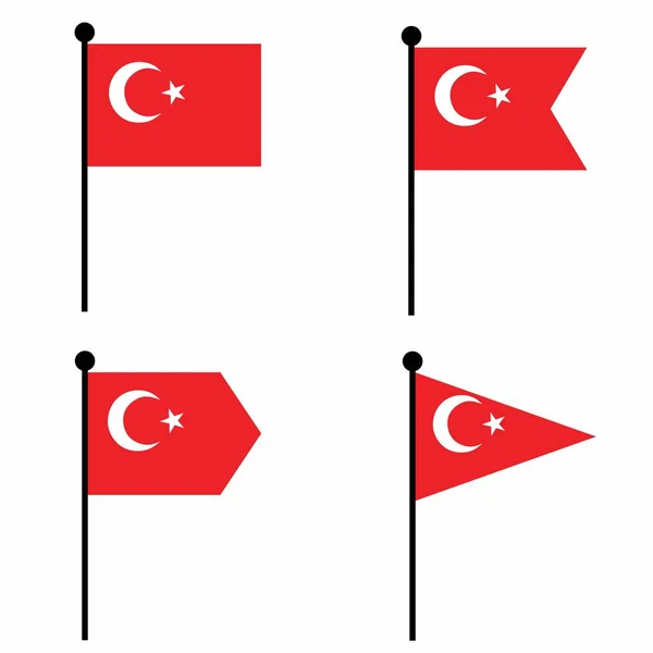 Значок Размахивания Флагом Турции Установлен Вариантах Формы Коллекция Флагштока Идентификации — стоковый вектор