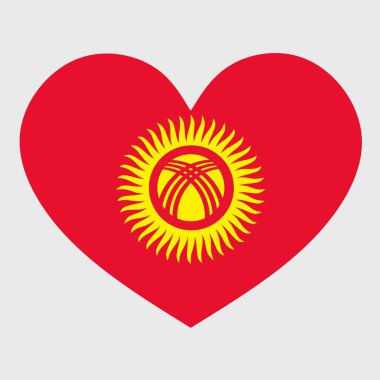 Kırgızistan bayrağının, arka planda izole edilmiş bir kalp şeklinde vektör illüstrasyonu.