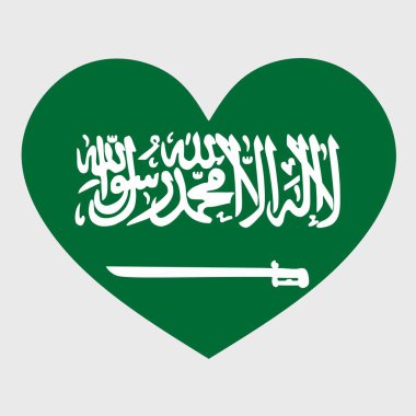 Sade arka planda izole edilmiş bir kalbe sahip Suudi Arabistan bayrağının vektör çizimi.
