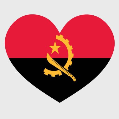Arkaplanda izole edilmiş kalp taşıyan Angola bayrağının vektör çizimi.