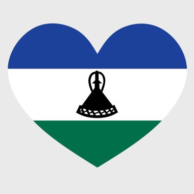 Lesotho bayrağının, arka planda izole edilmiş bir kalbi olan vektör illüstrasyonu.