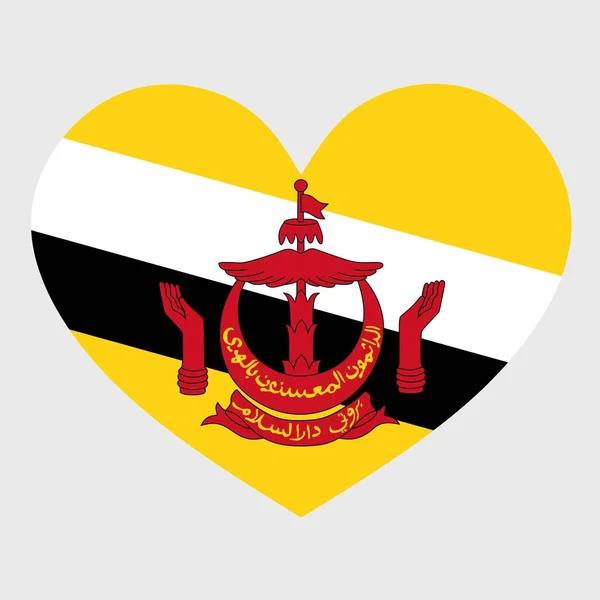 Ilustración Vectorial Bandera Brunéi Con Corazón Aislado Sobre Fondo Liso — Archivo Imágenes Vectoriales