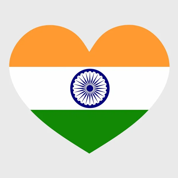 Ilustração Vetorial Bandeira Índia Com Coração Forma Isolada Fundo Liso — Vetor de Stock