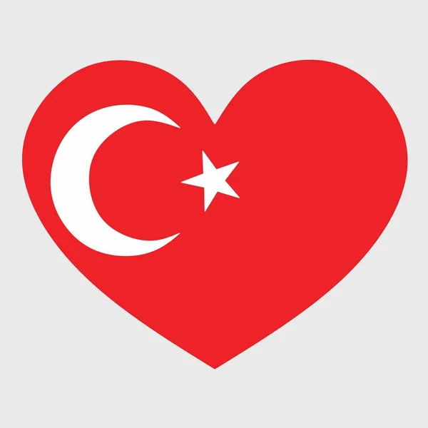 Vector Illustration Turkey Flag Heart Shaped Isolated Plain Background — Stock Vector
