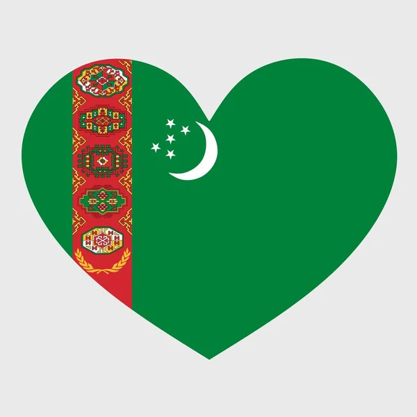 Ilustración Vectorial Bandera Turkmenistán Con Corazón Aislado Sobre Fondo Liso — Archivo Imágenes Vectoriales