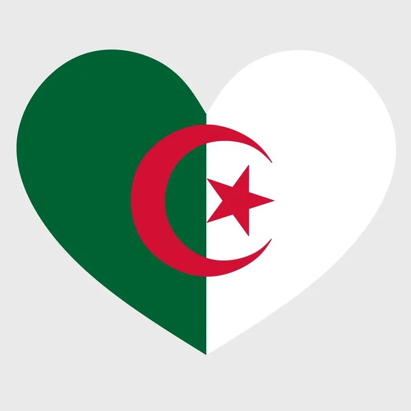 Sade Arka Planda Izole Edilmiş Bir Kalple Cezayir Bayrağının Vektör — Stok Vektör
