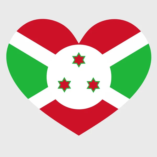 Ilustración Vectorial Bandera Burundi Con Corazón Aislado Sobre Fondo Liso — Archivo Imágenes Vectoriales