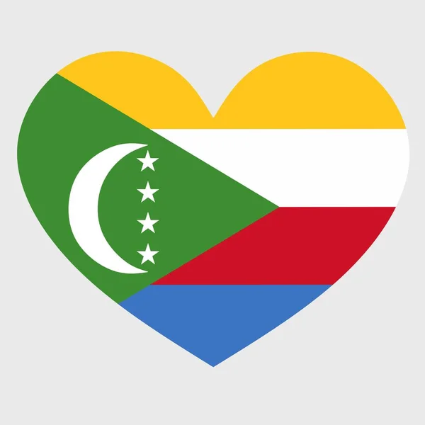 Vector Illustration Comoros Flag Heart Shaped Isolated Plain Background — Stock Vector