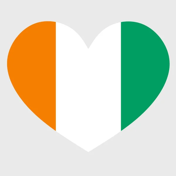 Vektor Illustration Elfenbenskusten Flagga Med Ett Hjärta Formad Isolerad Slät — Stock vektor