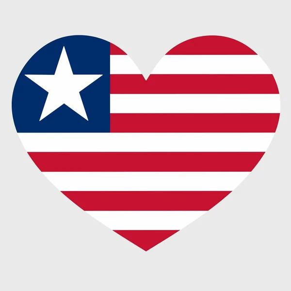 Vektorillustration Der Liberianischen Flagge Mit Einem Herzförmigen Isoliert Auf Schlichtem — Stockvektor