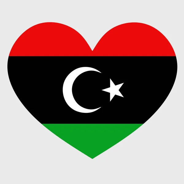 Düzlükte Izole Edilmiş Bir Kalple Libya Bayrağının Vektör Illüstrasyonu — Stok Vektör