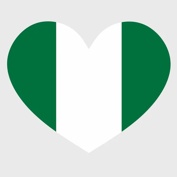 Illustration Vectorielle Drapeau Nigérian Avec Cœur Isolé Sur Fond Plat — Image vectorielle