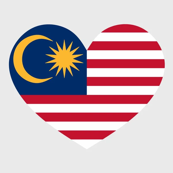 Ilustracja Wektorowa Flagi Malezji Wyizolowanym Sercem Równym Tle — Wektor stockowy