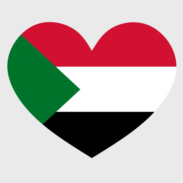 Vektorová Ilustrace Súdánské Vlajky Izolovaným Srdcem Prostém Pozadí — Stockový vektor