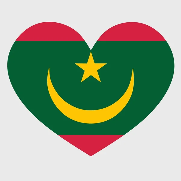 Ilustración Vectorial Bandera Mauritania Con Corazón Aislado Sobre Fondo Liso — Archivo Imágenes Vectoriales