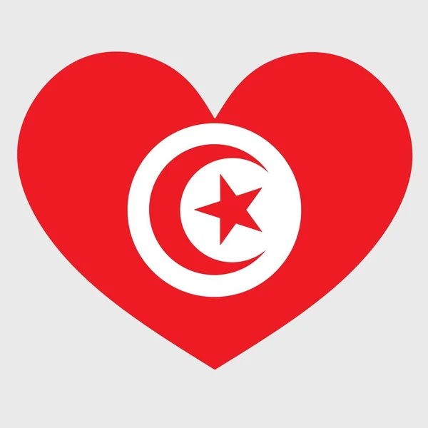 Ilustracja Wektorowa Flagi Tunezji Odizolowanym Sercem Równym Tle — Wektor stockowy