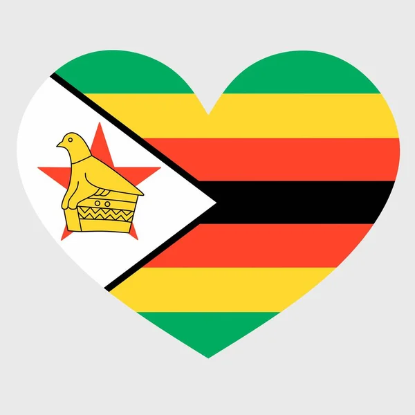 Illustration Vectorielle Drapeau Zimbabwe Avec Cœur Isolé Sur Fond Plat — Image vectorielle