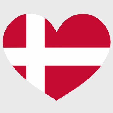 Sade arka planda izole edilmiş kalp ile Danimarka bayrağının vektör illüstrasyonu.