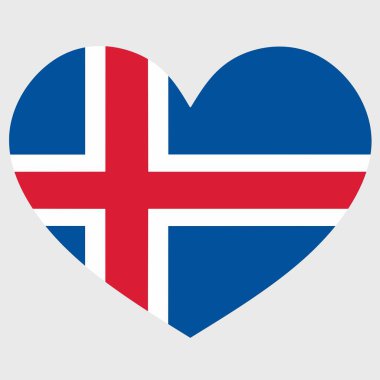 İzlanda bayrağının, arka planda izole edilmiş bir kalp şeklinde vektör çizimi.